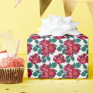 Red flowers on white. wrapping paper