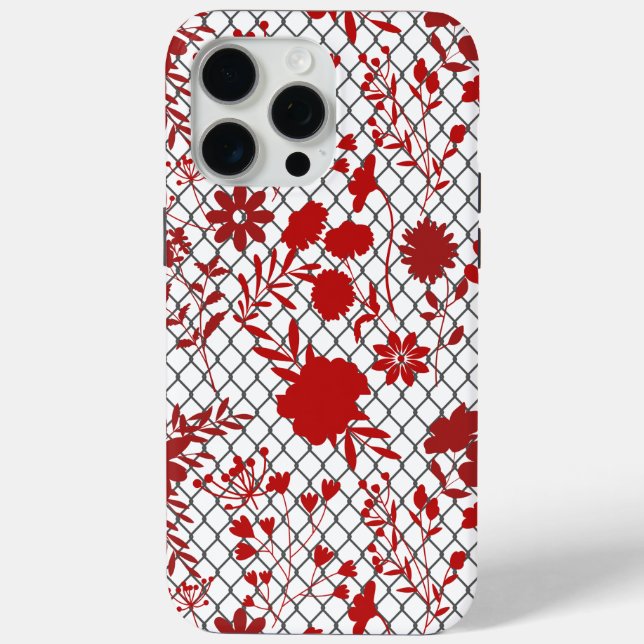 'Red Flowers Outline on Net Case-Mate iPhone Case (Back)