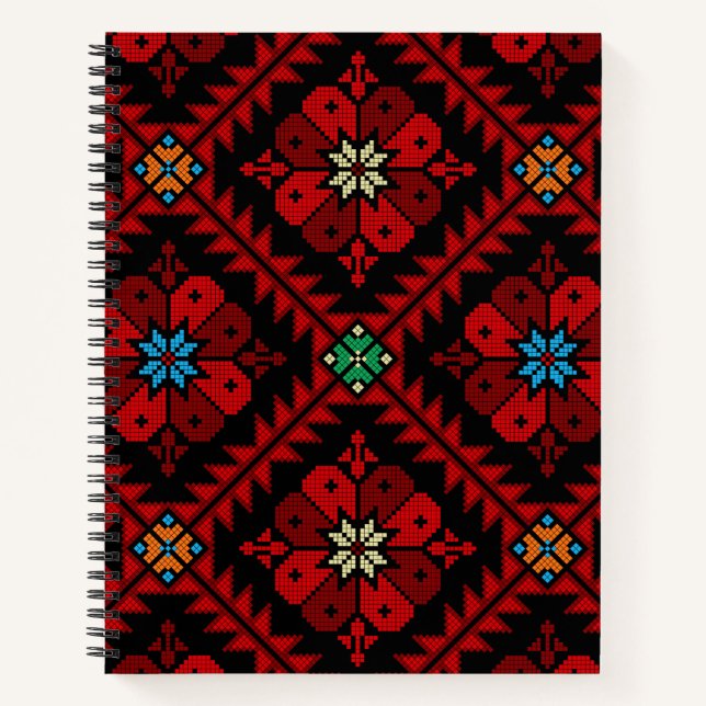 Red flowers Palestine Embroidery tatreez Pattern Notebook (Front)