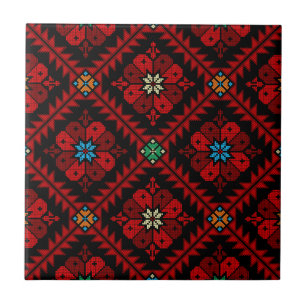 Red flowers Palestine Embroidery tatreez Pattern Tile