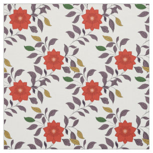 Red Flowers Pattern   Chinoiserie Style Fabric