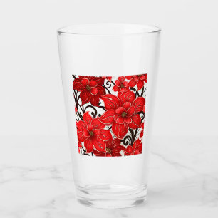 Red Flowers Pattern Glass Tumbler 