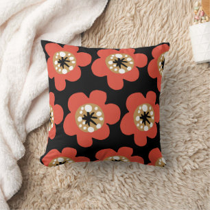Red flowers pattern throw pillow