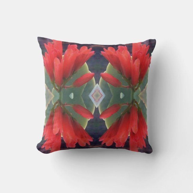 Red Flowers Pattern Throw Pillow (Front)