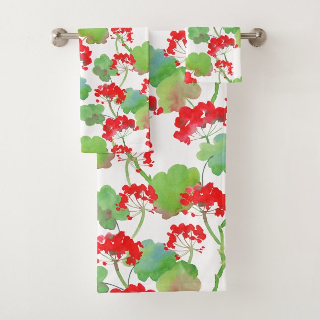 Red flowers (Pelargonium) Bath Towel Set (Insitu)