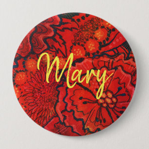 Red Flowers personalized monogram name custom text 4 Inch Round Button