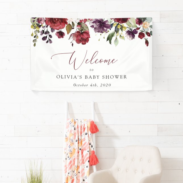 Red Flowers, Pink Flowers, Baby Shower Welcome Banner (Insitu)