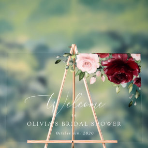 Red Flowers, Pink Flowers, Bridal Shower Welcome  Acrylic Sign