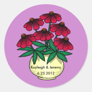 Red Flowers Purple Background Personalized Sticker