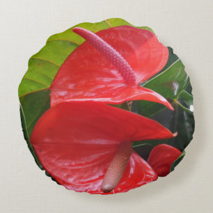 Red Flowers Round Pillow