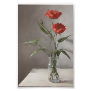 Red Flowers Still Life - Timeless Floral Beauty Photo Print