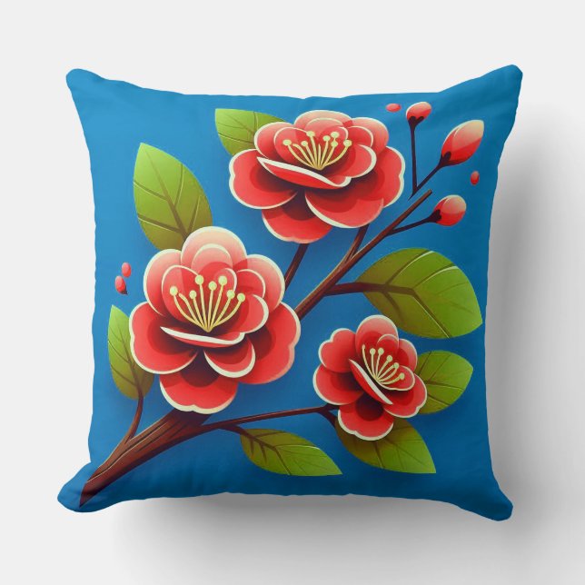 Red Flowers Throw Pillow (Front)