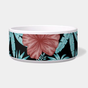 Red flowers tropical seamless pattern &blue leaves