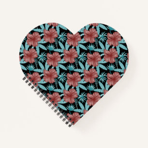 Red flowers tropical seamless pattern &blue leaves notebook