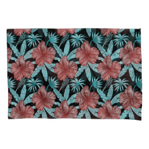 Red flowers tropical seamless pattern &blue leaves pillowcase