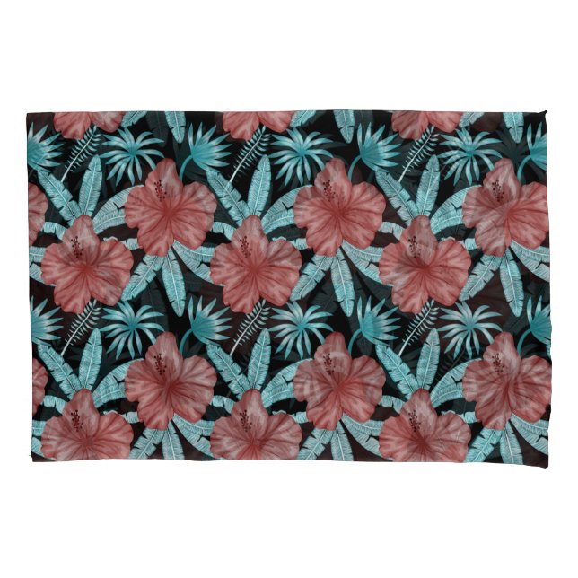 Red flowers tropical seamless pattern &blue leaves pillowcase (Front-Left)