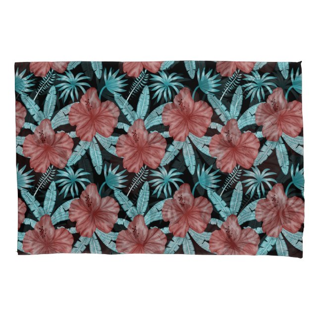Red flowers tropical seamless pattern &blue leaves pillowcase (Front-Left)