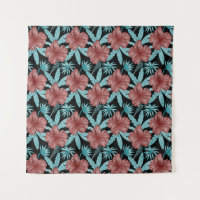 Red flowers tropical seamless pattern &blue leaves