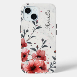 Red Flowers Vintage iPhone 15 Case