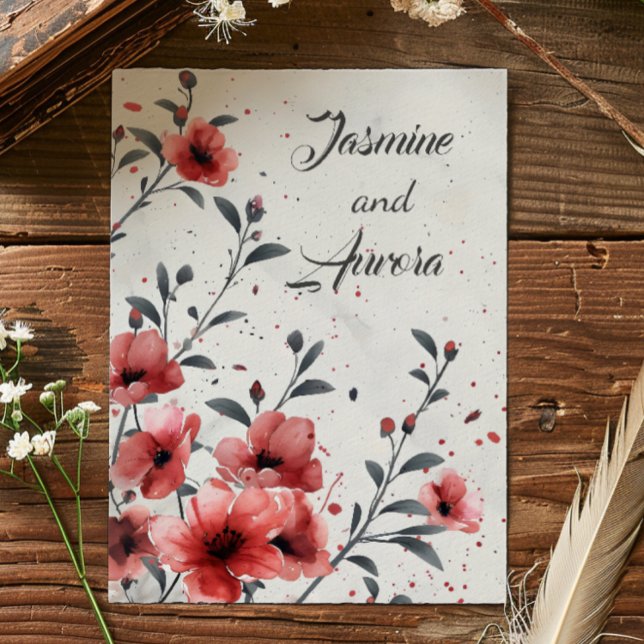 Red Flowers Vintage Wedding Invitation (Creator Uploaded)