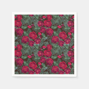 Red flowers, watercolor floral pattern. napkin