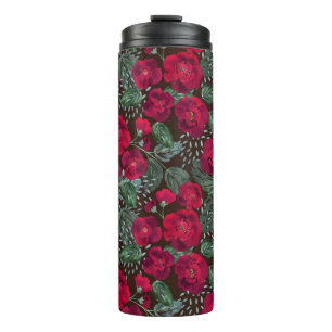 Red flowers, watercolor floral pattern. thermal tumbler