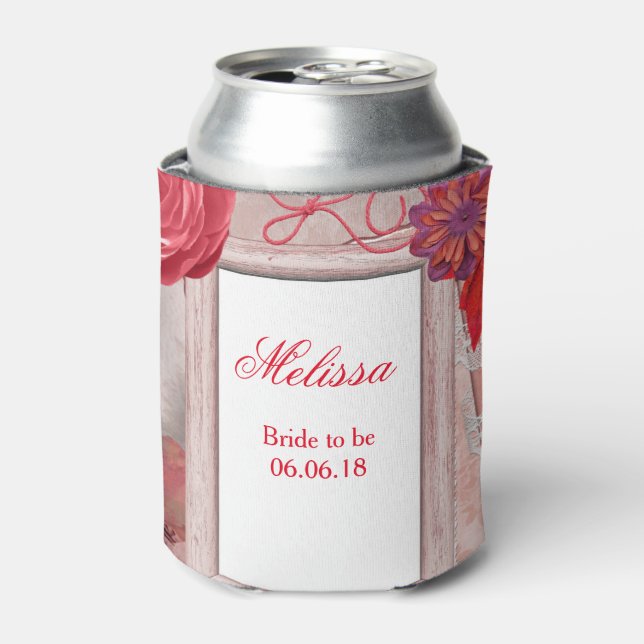Red Flowers Wedding Beauty Can Cooler (Can Front)