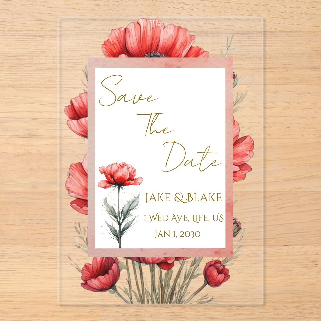 Red Flowers Wedding Invitation (Front)