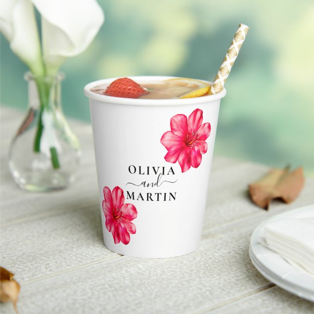 Red Flowers Wedding Paper Cups (Insitu)