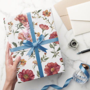 Red Flowers Wedding Wrapping Paper
