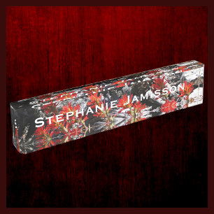 Red Flowers, Wildflowers and Rocks, Name, Acrylic Nameplate