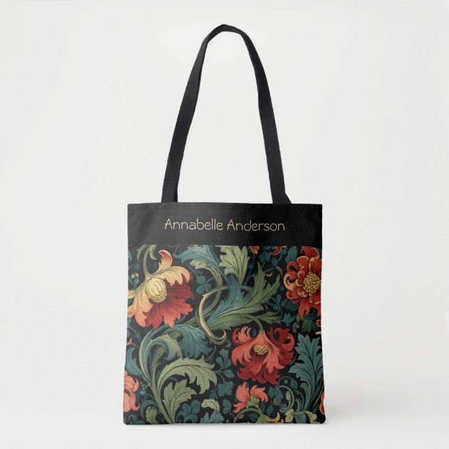 Red Flowers William Morris Personalize Tote Bag (Front)