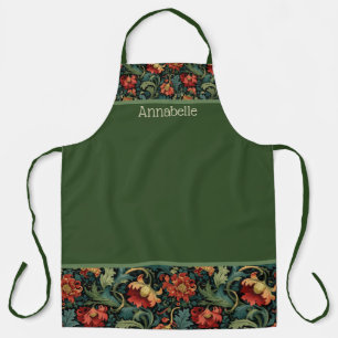 Red Flowers William Morris Print Personalize Apron