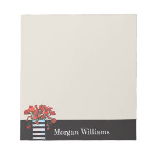 Red Flowers with Striped Vase Notepad