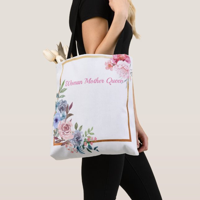 Red flowers your name tote bag (Close Up)