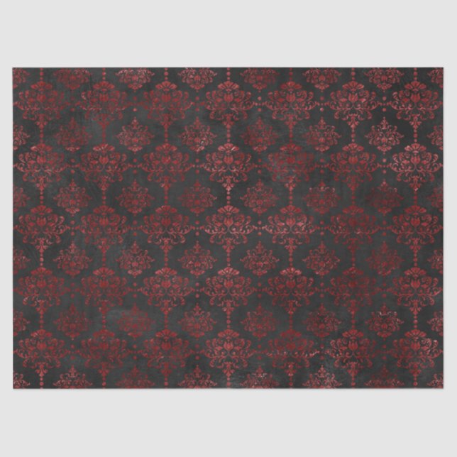 Red Flowery Damask on Charcoal Decoupage Tissue Paper (Front)