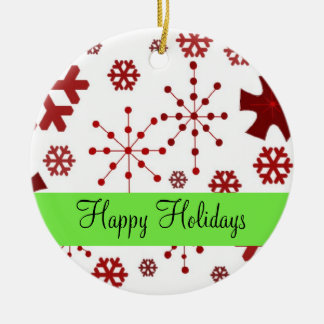 Red Flurry of Snowflakes Ceramic Ornament