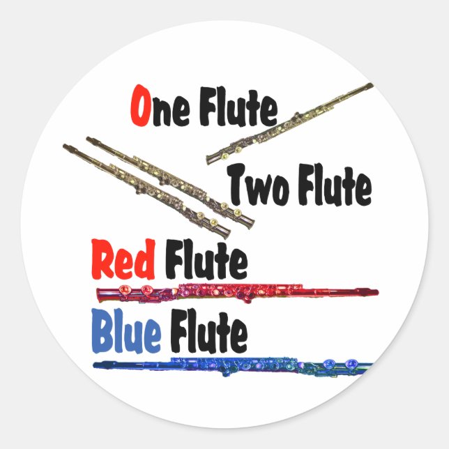 Red Flute Blue Flute Classic Round Sticker (Front)