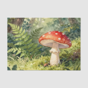 Red Fly Agaric Mushroom Watercolor Forest Scene Tissue Paper