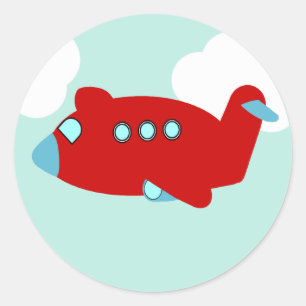 Red Flying Airplane round sticker