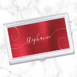 Red Foil Elegant Script Curly Name Business Card Holder<br><div class="desc">An elegant signature style script name design with extra curly tails.
The background features a faux red rose foil digital art creation that prints like a photo.
Customize the font size or move it as needed for longer or shorter names.
Create your own business card case for her.</div>