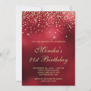 Red Foil Gold Diamond Confetti Bold 21st Birthday Invitation