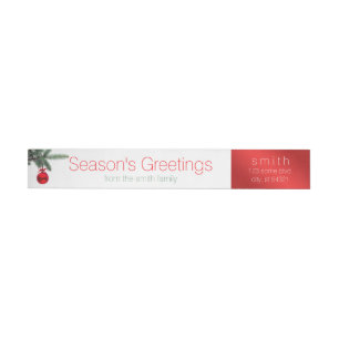 Red Foil Ornament Tree Branch Holiday Theme Modern Wrap Around Label