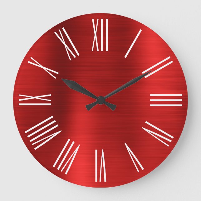 Red Foil White Roman Numerals Large Clock (Front)