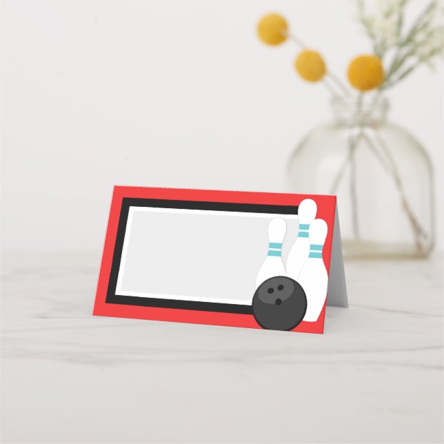 Red Folding Bowling Label or Place Cards (Front)