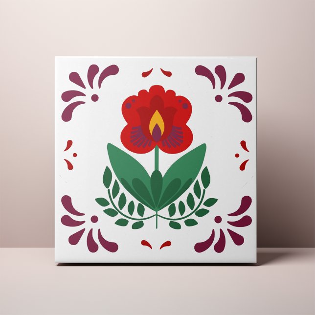 Red Folk Flower Azulejo Tile (Creator Uploaded)