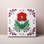 Red Folk Flower Azulejo Tile<br><div class="desc">Decorate the office with this Red Folk Flower design. You can customize this further by clicking on the "PERSONALIZE" button. Change the background colour if you like. For further questions please contact us at ThePaperieGarden@gmail.com.</div>