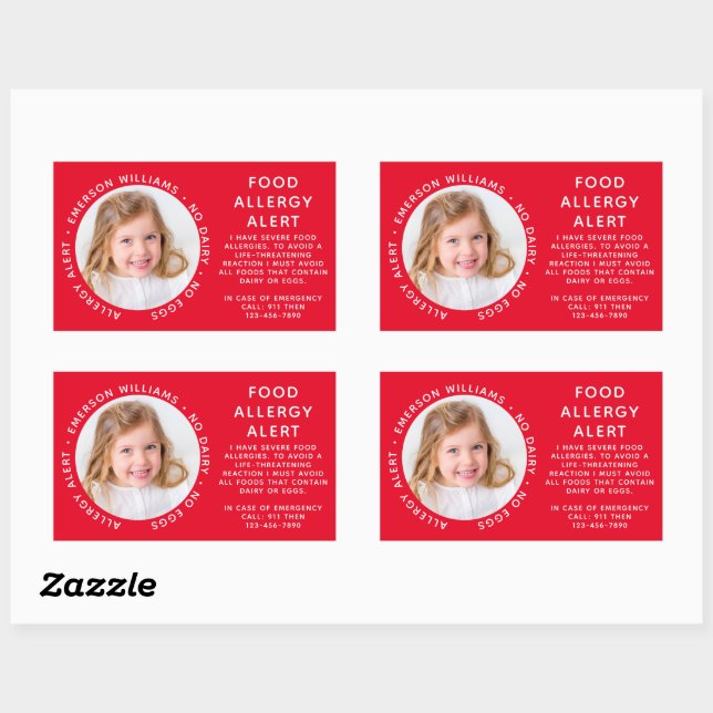 Red Food Allergy Alert Photo Sticker (Sheet)