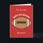 Red Football 13th Birthday Son Card<br><div class="desc">A 13th birthday football birthday son card,  which you can easily personalize with his name and age if it's a different age. The inside reads a birthday message,  which you can easily edit as well. You can personalize the back of this football birthday card with the year.</div>