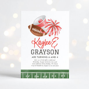 Red Football and Cheerleading Joint Birthday Invitation